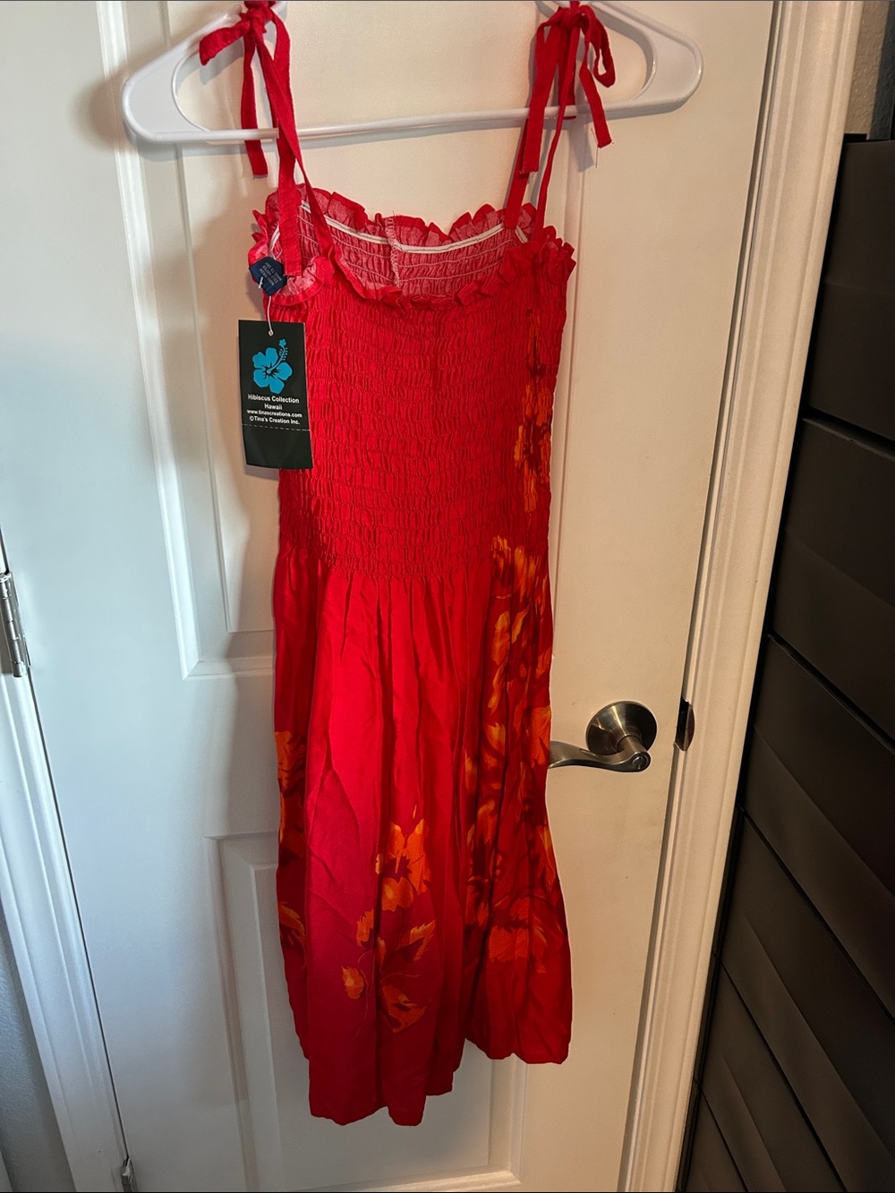 Hawaii Red Floral Tie-Shoulder Sundress